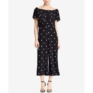 Lauren Ralph Lauren Jumpsuit Navy & White Polka Dot Off Shoulder Size10 Classic